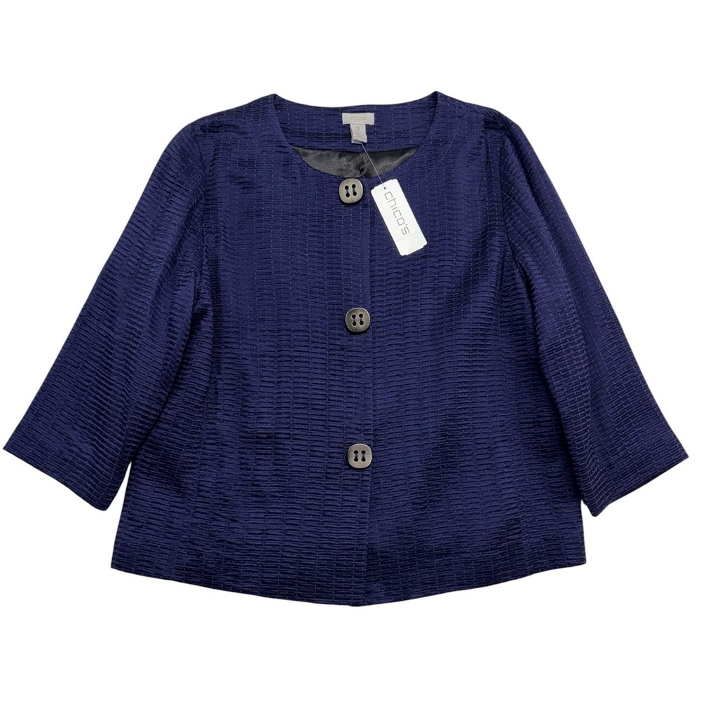 NEW Chicos 2 Astral Aura Mandy Jacket Textured Button Travelers Collection Large